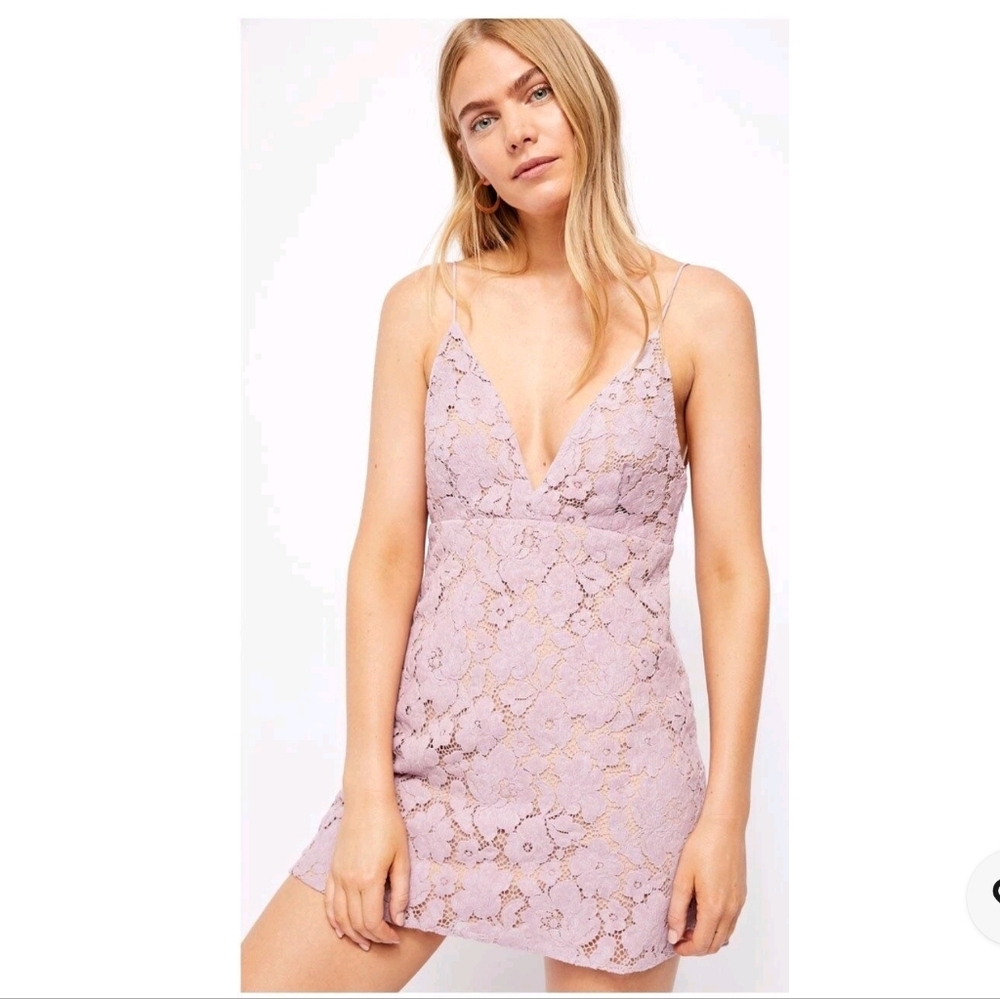 Free People Dangerous V Neck Love Lace Mini Dress Lined  2